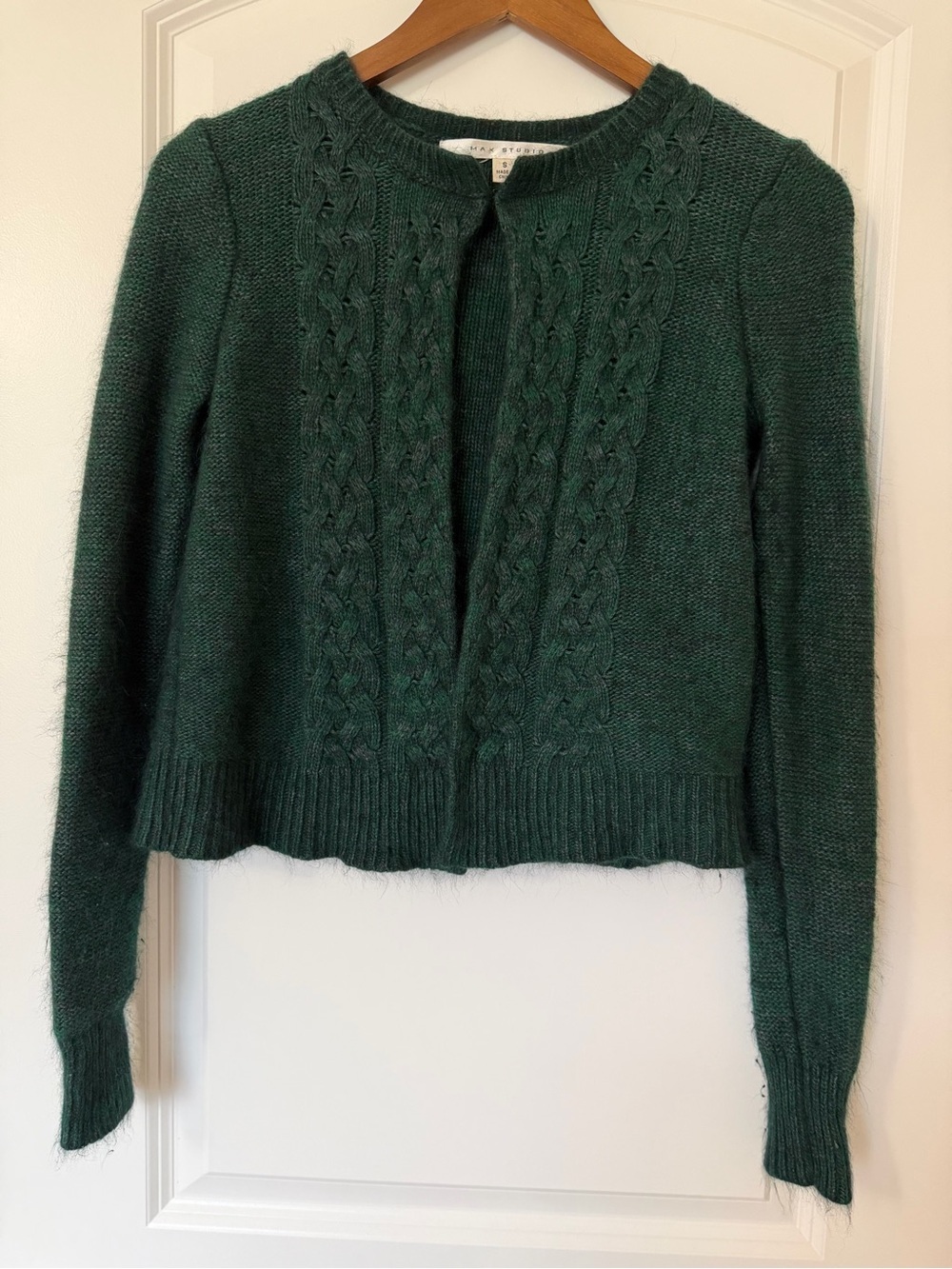 Max Studio Dark Green Cable-Knit Crewneck Cardigan - Picture 8 of 12
